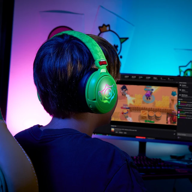 Alt view image 4 of 5 - Brawl Stars Wireless Gaming Headset RGB Led for Consoles Pc Mobile | Brawl Stars licensed RGB LED wireless gaming headphones, Mic, PS5 PS4 Xbox Switch PC Smartphone Tablet compatible Skull Green