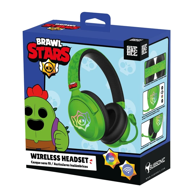 Alt view image 5 of 5 - Brawl Stars Wireless Gaming Headset RGB Led for Consoles Pc Mobile | Brawl Stars licensed RGB LED wireless gaming headphones, Mic, PS5 PS4 Xbox Switch PC Smartphone Tablet compatible Skull Green
