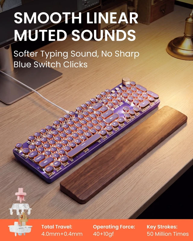 Alt view image 2 of 7 - Wired Typewriter Mechanical Keyboard, Retro Punk Keyboard with Media Knob | White Backlit, Metal Panel, 104-Key Round Keycaps Soft Clicky Typewriter for Windows, PC, Laptop, Green, EWEADN V20