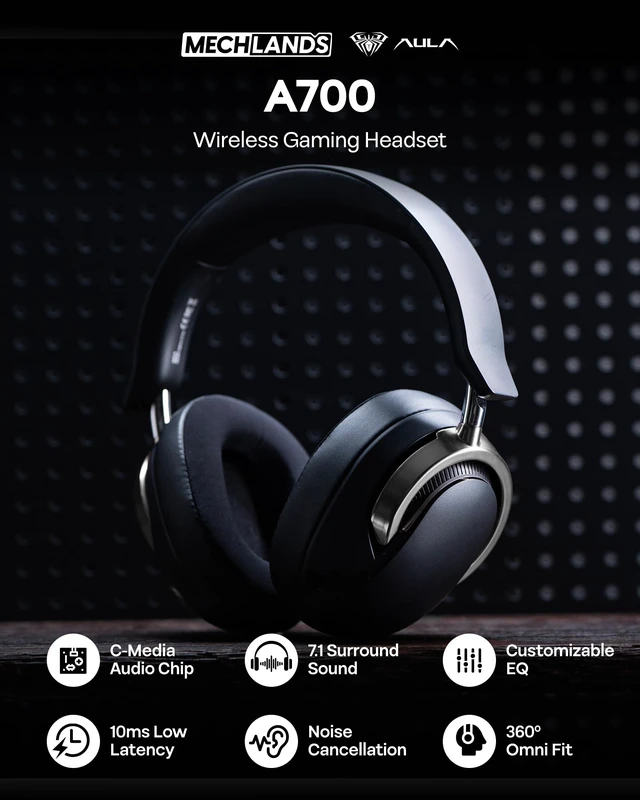 Alt view image 2 of 7 - AULA A700 Wireless Gaming Headset with 7.1 Surround Sound, 50mm Driver, 2.4GHz/BT/Wired, Gaming Headphone with Noise Canceling Mic, RGB Light, 40H Battery, for PS4/PS5/PC/Switch (Black Grey)