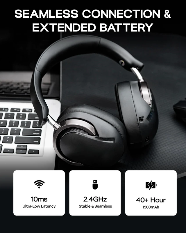 Alt view image 3 of 7 - AULA A700 Wireless Gaming Headset with 7.1 Surround Sound, 50mm Driver, 2.4GHz/BT/Wired, Gaming Headphone with Noise Canceling Mic, RGB Light, 40H Battery, for PS4/PS5/PC/Switch (Black Grey)