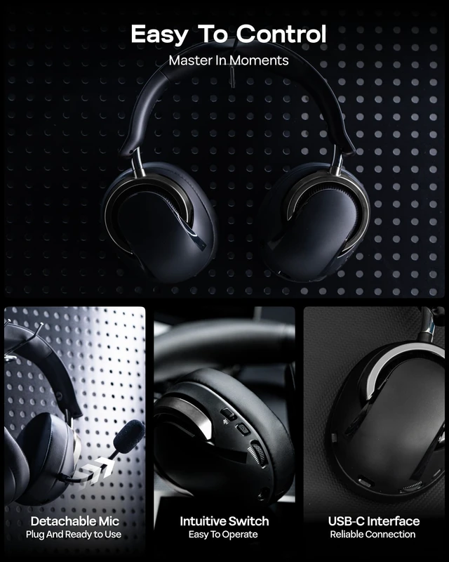 Alt view image 6 of 7 - AULA A700 Wireless Gaming Headset with 7.1 Surround Sound, 50mm Driver, 2.4GHz/BT/Wired, Gaming Headphone with Noise Canceling Mic, RGB Light, 40H Battery, for PS4/PS5/PC/Switch (Black Grey)