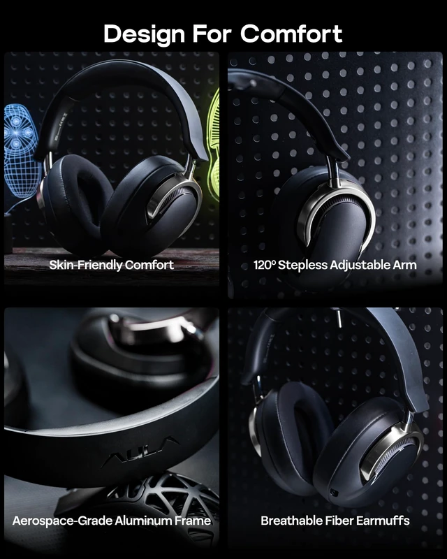 Alt view image 7 of 7 - AULA A700 Wireless Gaming Headset with 7.1 Surround Sound, 50mm Driver, 2.4GHz/BT/Wired, Gaming Headphone with Noise Canceling Mic, RGB Light, 40H Battery, for PS4/PS5/PC/Switch (Black Grey)