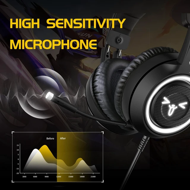 Alt view image 4 of 6 - G951black Gaming Headset for PC, PS4, Laptop: 7.1 Virtual Surround Sound Detachable Cat Ear Headphones LED, USB, Lightweight Self-Adjusting Over Ear Headphones Black