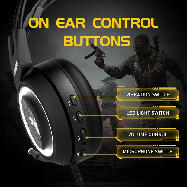 Alt view image 5 of 6 - G951black Gaming Headset for PC, PS4, Laptop: 7.1 Virtual Surround Sound Detachable Cat Ear Headphones LED, USB, Lightweight Self-Adjusting Over Ear Headphones Black