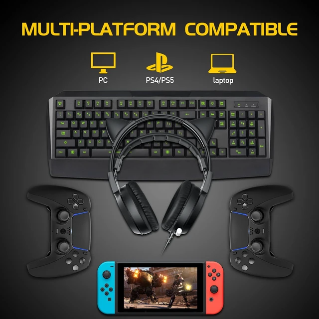 Alt view image 6 of 6 - G951black Gaming Headset for PC, PS4, Laptop: 7.1 Virtual Surround Sound Detachable Cat Ear Headphones LED, USB, Lightweight Self-Adjusting Over Ear Headphones Black