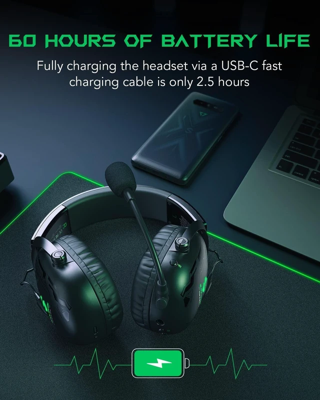 Alt view image 5 of 7 - Wireless Gaming Headset with Microphone, Bluetooth Xbox Headphone - Fast Connection, No Delay - 2.4GHz USB Headphone with Over Ear Memory Foam for PC, PS5, PS4, Xbox