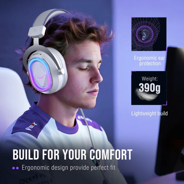 Alt view image 5 of 7 - AmpliGame H13WP USB Gaming Headset Wired, Customizable RGB Light | 50mm Drivers, Crisp 7.1 Surround, Soft Protain Leather, Detachable Mic, Game/chat Balance, for PC, Mac, PS4/5