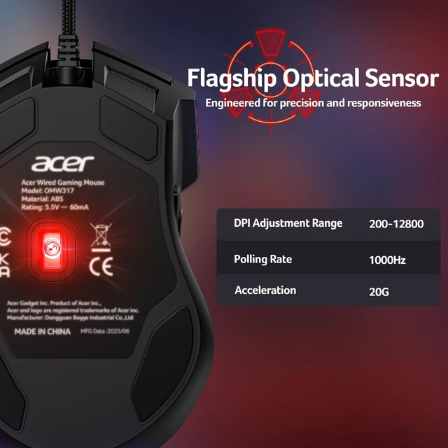 Alt view image 3 of 7 - Wired Gaming Mouse, 12,800 DPI RGB Ergonomic Computer Mouse for PC | Optical Sensor, 12 Backlit Modes, 8 Programmable Buttons, Software for DIY Keybinds, Rapid Fire, USB Mouse for Laptop