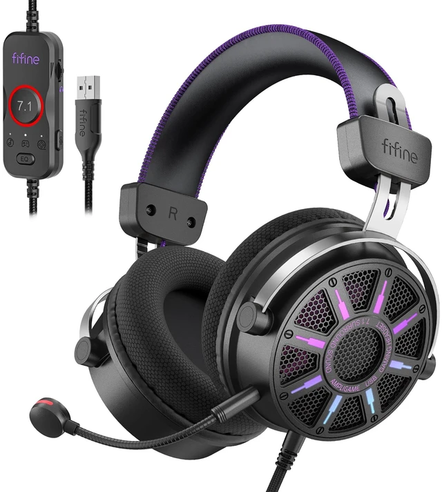 Main image of Wired USB Gaming Headset with Open Back Design, Breathable Mesh Fabric, 7.1 Surround Sound, Vibrant RGB, in-line Control Box, Over-Ear Headphone with Mic for PC, PS5/PS4, Laptop, Mac - H19BP