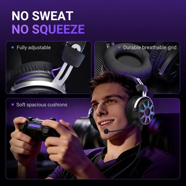 Alt view image 4 of 7 - Wired USB Gaming Headset with Open Back Design, Breathable Mesh Fabric, 7.1 Surround Sound, Vibrant RGB, in-line Control Box, Over-Ear Headphone with Mic for PC, PS5/PS4, Laptop, Mac - H19BP