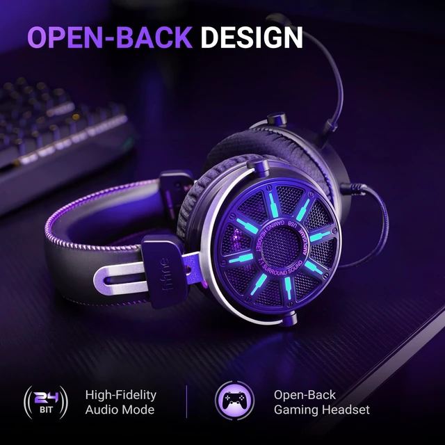 Alt view image 2 of 7 - Wired USB Gaming Headset with Open Back Design, Breathable Mesh Fabric, 7.1 Surround Sound, Vibrant RGB, in-line Control Box, Over-Ear Headphone with Mic for PC, PS5/PS4, Laptop, Mac - H19BP