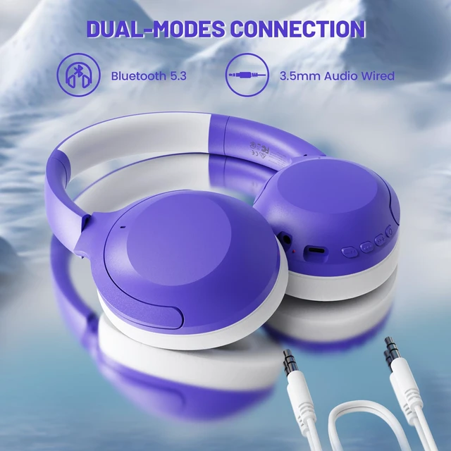 Alt view image 6 of 7 - G300 ANC Headphones, Bluetooth 5.3 Wireless Over Ear, Purple | -21dB Noise Cancelling, 210g Lightweight, 20+H Playtime, Foldable Design, 40mm Drivers, Wired & Wireless for Trip/Home/Office