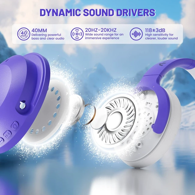 Alt view image 3 of 7 - G300 ANC Headphones, Bluetooth 5.3 Wireless Over Ear, Purple | -21dB Noise Cancelling, 210g Lightweight, 20+H Playtime, Foldable Design, 40mm Drivers, Wired & Wireless for Trip/Home/Office