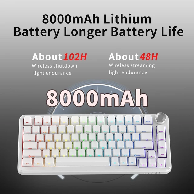 Alt view image 2 of 7 - AK820 Max HE Gaming Magnetic Keyboard Switch Magnetic Hot Swappable Adjustable Actuation Rapid Trigger Mode 8000mAh RGB Wireless Bluetooth 75% White Keyboards