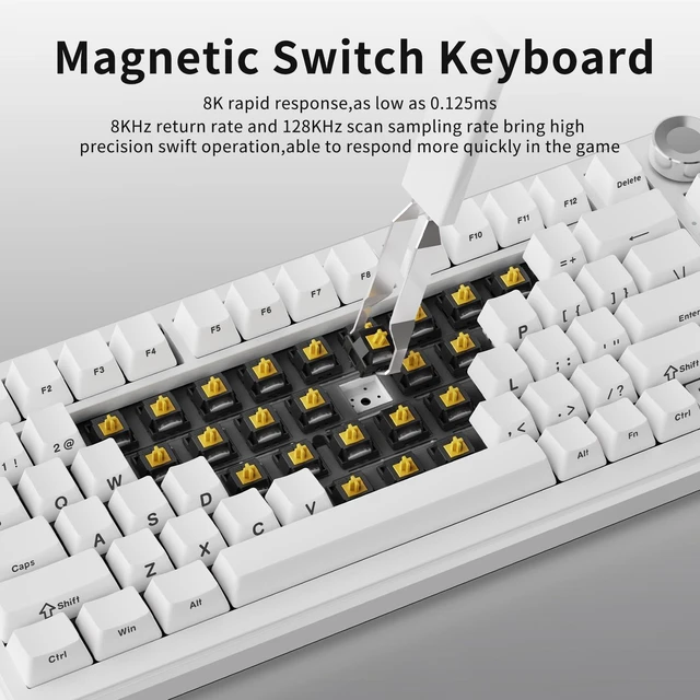 Alt view image 3 of 7 - AK820 Max HE Gaming Magnetic Keyboard Switch Magnetic Hot Swappable Adjustable Actuation Rapid Trigger Mode 8000mAh RGB Wireless Bluetooth 75% White Keyboards