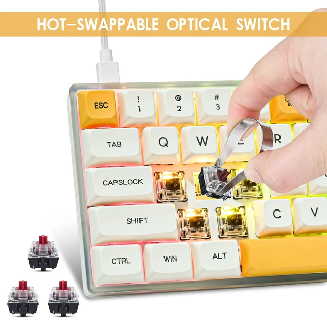 Alt view image 3 of 6 - GK61 60% Wired Mechanical Gaming Keyboard for PC Gaming | Hot Swappable Optical Red Switch NKRO RGB Quiet