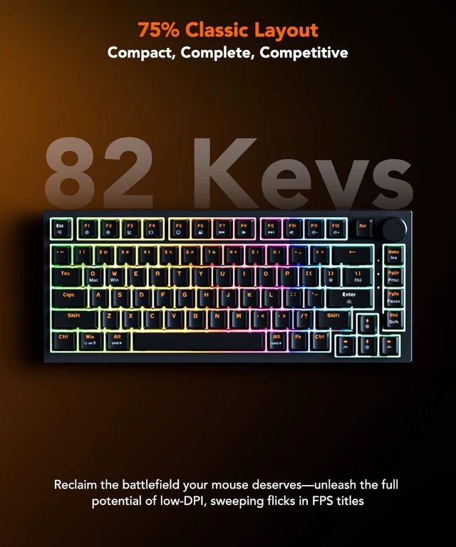 Alt view image 2 of 7 - HE82 Mechanical Gaming Keyboard Wired with Multi-Function Knob, Hall Effect Magnetic Switches, Adjustable Actuation, Hyper Trigger, 8KHz Polling Rate Custom Driver for PC/Mac/Laptop