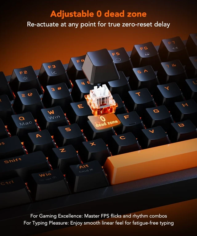 Alt view image 3 of 7 - HE82 Mechanical Gaming Keyboard Wired with Multi-Function Knob, Hall Effect Magnetic Switches, Adjustable Actuation, Hyper Trigger, 8KHz Polling Rate Custom Driver for PC/Mac/Laptop