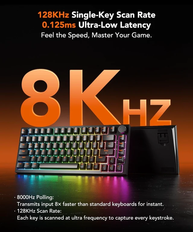 Alt view image 4 of 7 - HE82 Mechanical Gaming Keyboard Wired with Multi-Function Knob, Hall Effect Magnetic Switches, Adjustable Actuation, Hyper Trigger, 8KHz Polling Rate Custom Driver for PC/Mac/Laptop