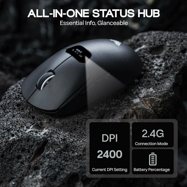 Alt view image 4 of 7 - Aula SC390 Lightweight Gaming Mouse with Display Screen | 2.4G/USB-C/BT Wireless Mouse w/ 400mAh Battery, Adjustable 20,000 DPI, 1000 Polling Rate, PAW3311 Sensor, for Win/Mac (Black)