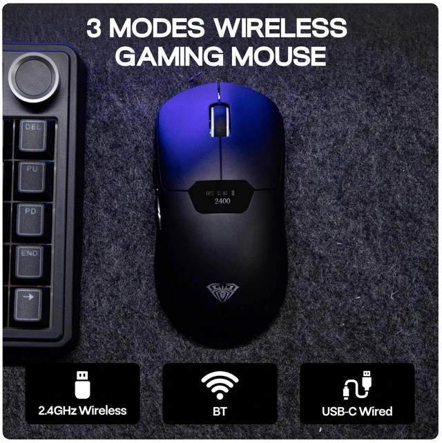 Alt view image 6 of 7 - Aula SC390 Lightweight Gaming Mouse with Display Screen | 2.4G/USB-C/BT Wireless Mouse w/ 400mAh Battery, Adjustable 20,000 DPI, 1000 Polling Rate, PAW3311 Sensor, for Win/Mac (Black)