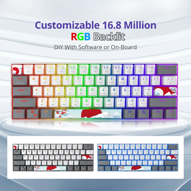 Alt view image 2 of 7 - RGB Mechanical Keyboard 60 Percent Red Switches | Ultra-Compact Mini Wired Gaming Keybaord with Backlit PBT Dye-Sub Keycaps for Win/Mac/PC (White/Red Switch)