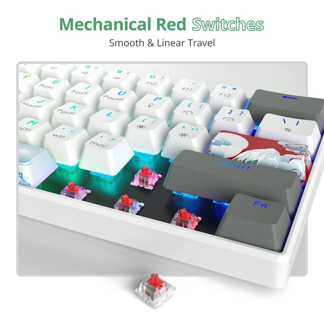 Alt view image 3 of 7 - RGB Mechanical Keyboard 60 Percent Red Switches | Ultra-Compact Mini Wired Gaming Keybaord with Backlit PBT Dye-Sub Keycaps for Win/Mac/PC (White/Red Switch)