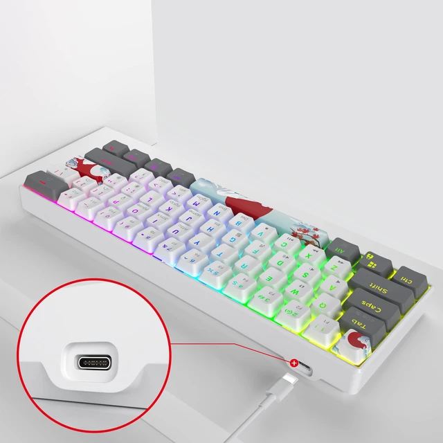 Alt view image 5 of 7 - RGB Mechanical Keyboard 60 Percent Red Switches | Ultra-Compact Mini Wired Gaming Keybaord with Backlit PBT Dye-Sub Keycaps for Win/Mac/PC (White/Red Switch)