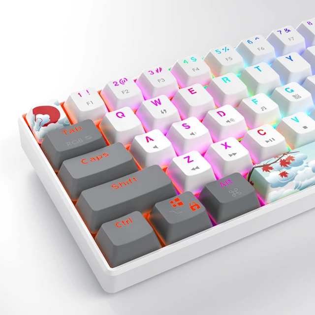Alt view image 6 of 7 - RGB Mechanical Keyboard 60 Percent Red Switches | Ultra-Compact Mini Wired Gaming Keybaord with Backlit PBT Dye-Sub Keycaps for Win/Mac/PC (White/Red Switch)