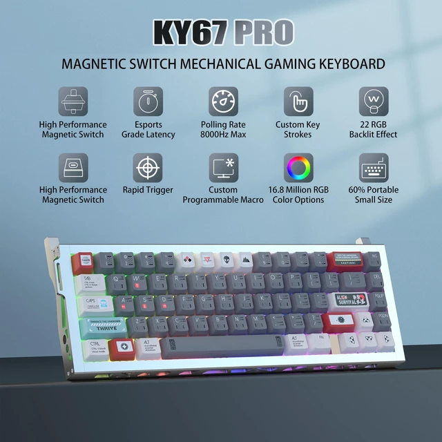 Alt view image 2 of 7 - KY67 Pro Gaming Keyboard, 65% RGB Hall Effect Keyboard, 67 Keys with Gateron Magnetic Switches, Rapid Trigger, Adjustable Actuation