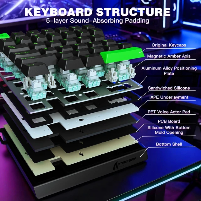 Alt view image 2 of 7 - Attack Shark M36 HE One-Handed Wired Hall Effect Keyboard, 8K Polling & 0.125ms, Adjustable Trigger, Hot-Swappab, PBT Keycap, RGB, Web Driver Support, Gaming Keyboard for PC/Gamer Black