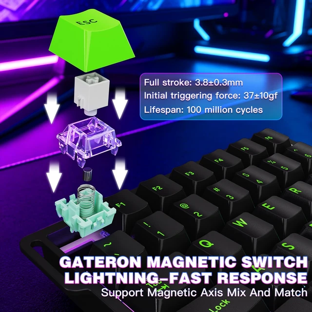 Alt view image 3 of 7 - Attack Shark M36 HE One-Handed Wired Hall Effect Keyboard, 8K Polling & 0.125ms, Adjustable Trigger, Hot-Swappab, PBT Keycap, RGB, Web Driver Support, Gaming Keyboard for PC/Gamer Black