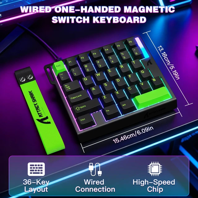 Alt view image 7 of 7 - Attack Shark M36 HE One-Handed Wired Hall Effect Keyboard, 8K Polling & 0.125ms, Adjustable Trigger, Hot-Swappab, PBT Keycap, RGB, Web Driver Support, Gaming Keyboard for PC/Gamer Black