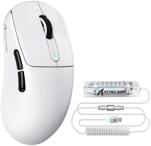 Main image of V5 8K Polling Rate Ultra-Light Wireless Gaming Mouse - White | 55g, PAW3950MAX Sensor, 42K DPI, Tri-Mode, Ergonomic, Web Driver Programmable, with Coiled Cable for Large Hands
