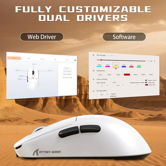 Alt view image 7 of 7 - V5 8K Polling Rate Ultra-Light Wireless Gaming Mouse - White | 55g, PAW3950MAX Sensor, 42K DPI, Tri-Mode, Ergonomic, Web Driver Programmable, with Coiled Cable for Large Hands