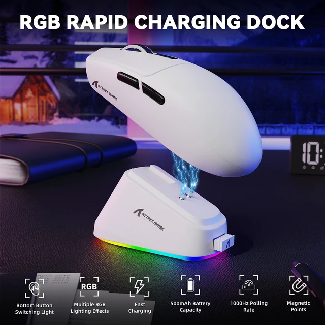Alt view image 3 of 7 - G3 PRO Wireless Gaming Mouse, 25K DPI, 59g Ultra-Light | PAW3311 Sensor, Tri-Mode 2.4G/Bluetooth/USB-C, 1000Hz, 100M Switches, RGB Magnetic Charging Dock for PC/Mac