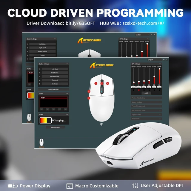 Alt view image 7 of 7 - G3 PRO Wireless Gaming Mouse, 25K DPI, 59g Ultra-Light | PAW3311 Sensor, Tri-Mode 2.4G/Bluetooth/USB-C, 1000Hz, 100M Switches, RGB Magnetic Charging Dock for PC/Mac