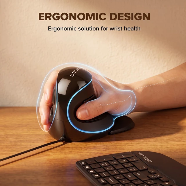 Alt view image 3 of 7 - Wired Ergonomic Vertical Mouse,Blue Backlit, for Large Hands (M618PU) | Up to 12800 DPI, Removable Wrist Rest, 6 Programmable Buttons, Silent Click, Compatible with Laptop/PC (Wired)