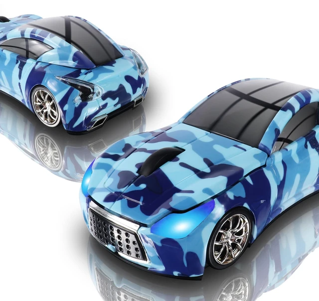 Main image of Space Wireless Car Mouse with LED Headlights, 2.4G Unique Car Mouse for Kids, 1600 DPI Cute Gaming Mouse for Laptop PC Computer - Navy Blue