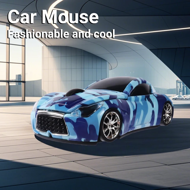 Alt view image 2 of 6 - Space Wireless Car Mouse with LED Headlights, 2.4G Unique Car Mouse for Kids, 1600 DPI Cute Gaming Mouse for Laptop PC Computer - Navy Blue