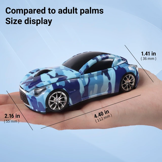 Alt view image 6 of 6 - Space Wireless Car Mouse with LED Headlights, 2.4G Unique Car Mouse for Kids, 1600 DPI Cute Gaming Mouse for Laptop PC Computer - Navy Blue