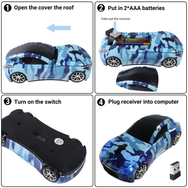 Alt view image 5 of 6 - Space Wireless Car Mouse with LED Headlights, 2.4G Unique Car Mouse for Kids, 1600 DPI Cute Gaming Mouse for Laptop PC Computer - Navy Blue