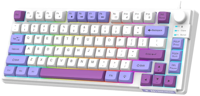 Main image of Wired Gaming Keyboard with Colorful Light 81 Keys Volume Knob Adjustable Bracket Multimedia Function Ergonomic Design for PC Computer Laptop Tablet