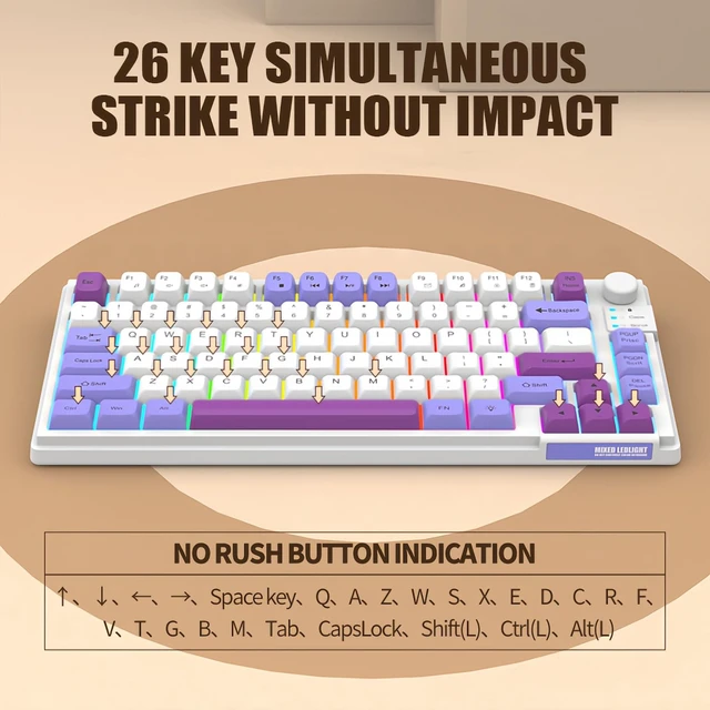 Alt view image 2 of 4 - Wired Gaming Keyboard with Colorful Light 81 Keys Volume Knob Adjustable Bracket Multimedia Function Ergonomic Design for PC Computer Laptop Tablet