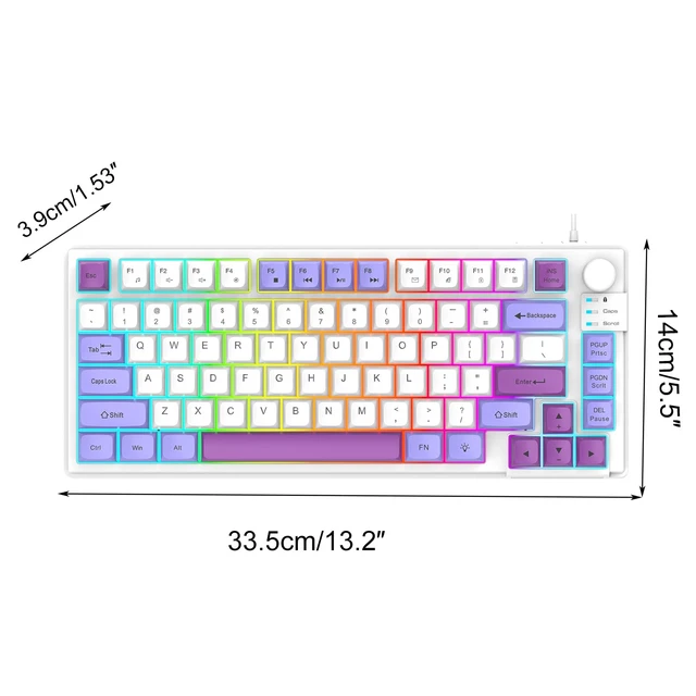 Alt view image 4 of 4 - Wired Gaming Keyboard with Colorful Light 81 Keys Volume Knob Adjustable Bracket Multimedia Function Ergonomic Design for PC Computer Laptop Tablet