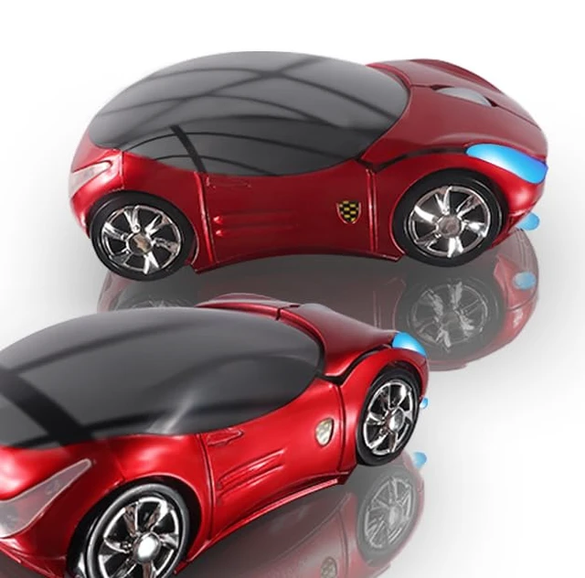 Alt view image 2 of 7 - Space Wireless 3D Sports Car Shape Ergonomic Optical Mini Mouse for Kids & Laptop PC with Case (Red)