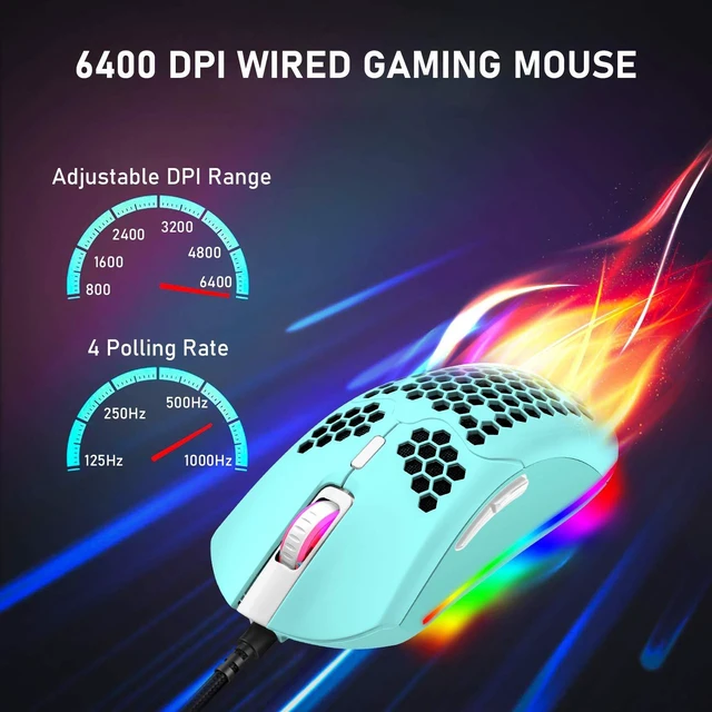 Alt view image 3 of 7 - Wired Lightweight Gaming Mouse,6 RGB Backlit Mouse with 7 Buttons Programmable Driver,6400DPI Computer Mouse,Ultralight Honeycomb Shell Ultraweave Cable for PC Gamers,PS4(Green)