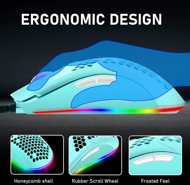 Alt view image 6 of 7 - Wired Lightweight Gaming Mouse,6 RGB Backlit Mouse with 7 Buttons Programmable Driver,6400DPI Computer Mouse,Ultralight Honeycomb Shell Ultraweave Cable for PC Gamers,PS4(Green)
