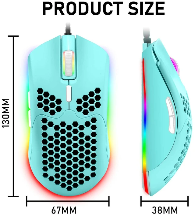 Alt view image 7 of 7 - Wired Lightweight Gaming Mouse,6 RGB Backlit Mouse with 7 Buttons Programmable Driver,6400DPI Computer Mouse,Ultralight Honeycomb Shell Ultraweave Cable for PC Gamers,PS4(Green)